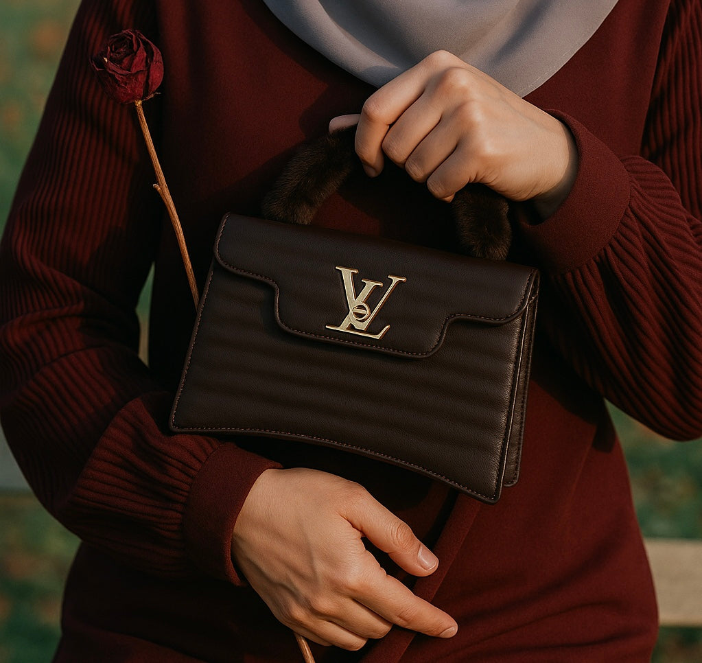 Dark Brown Faux Fur Handle Bag