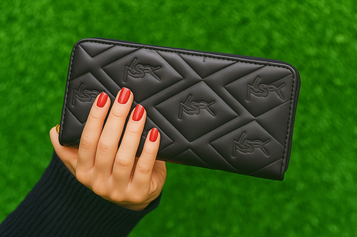 Black Quilted Zip Wallet