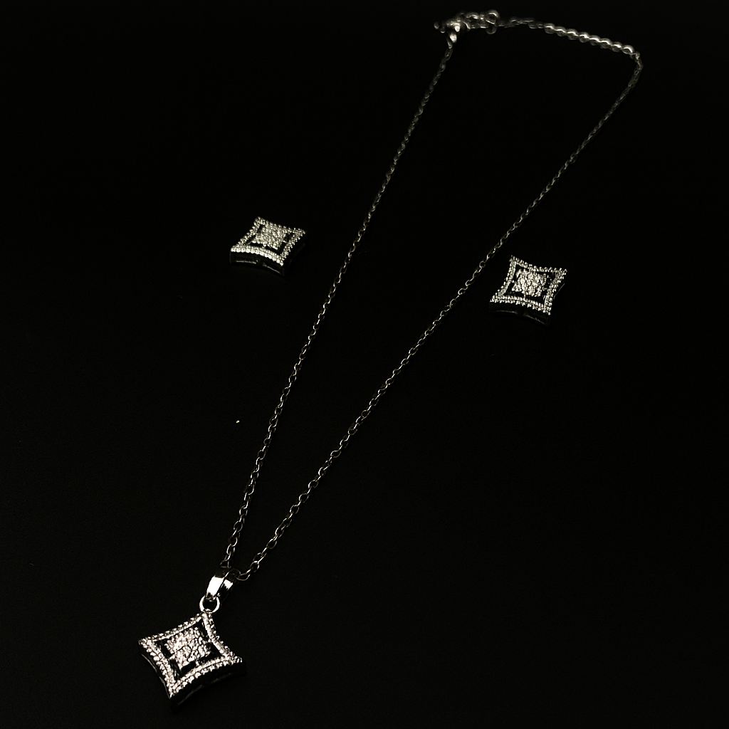 Diamond-Inspired Necklace and Earring Set