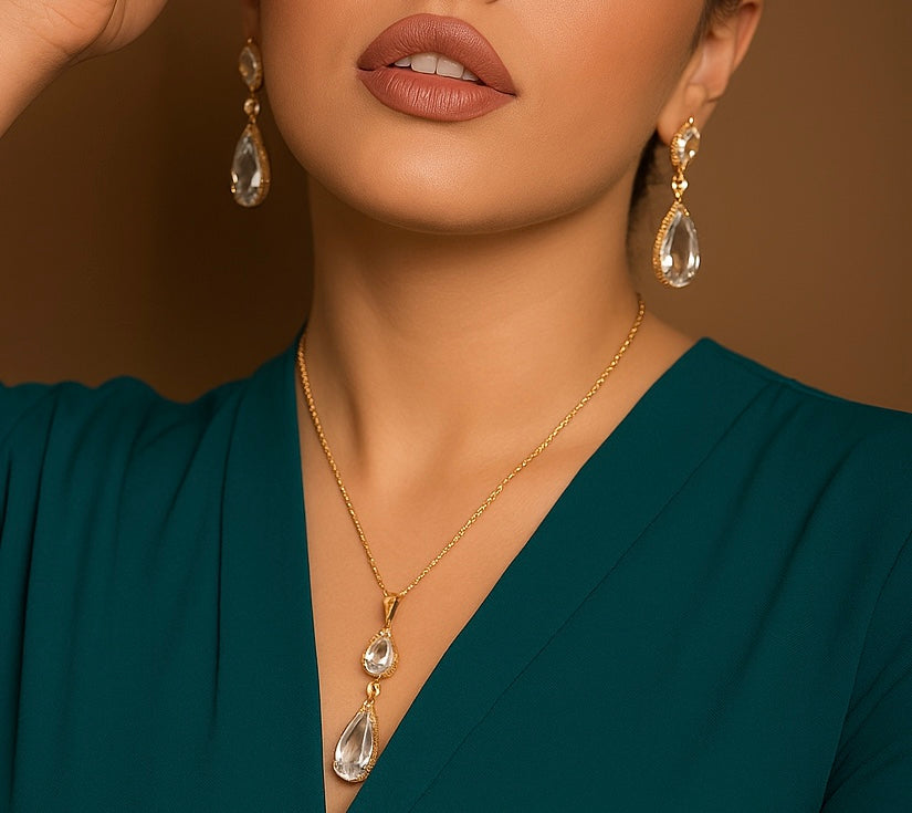 Graceful Gold Necklace and Earring Set