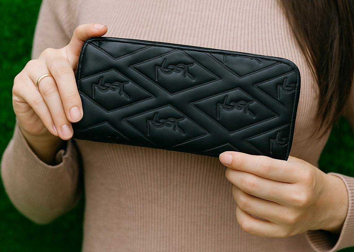 Black Quilted Zip Wallet